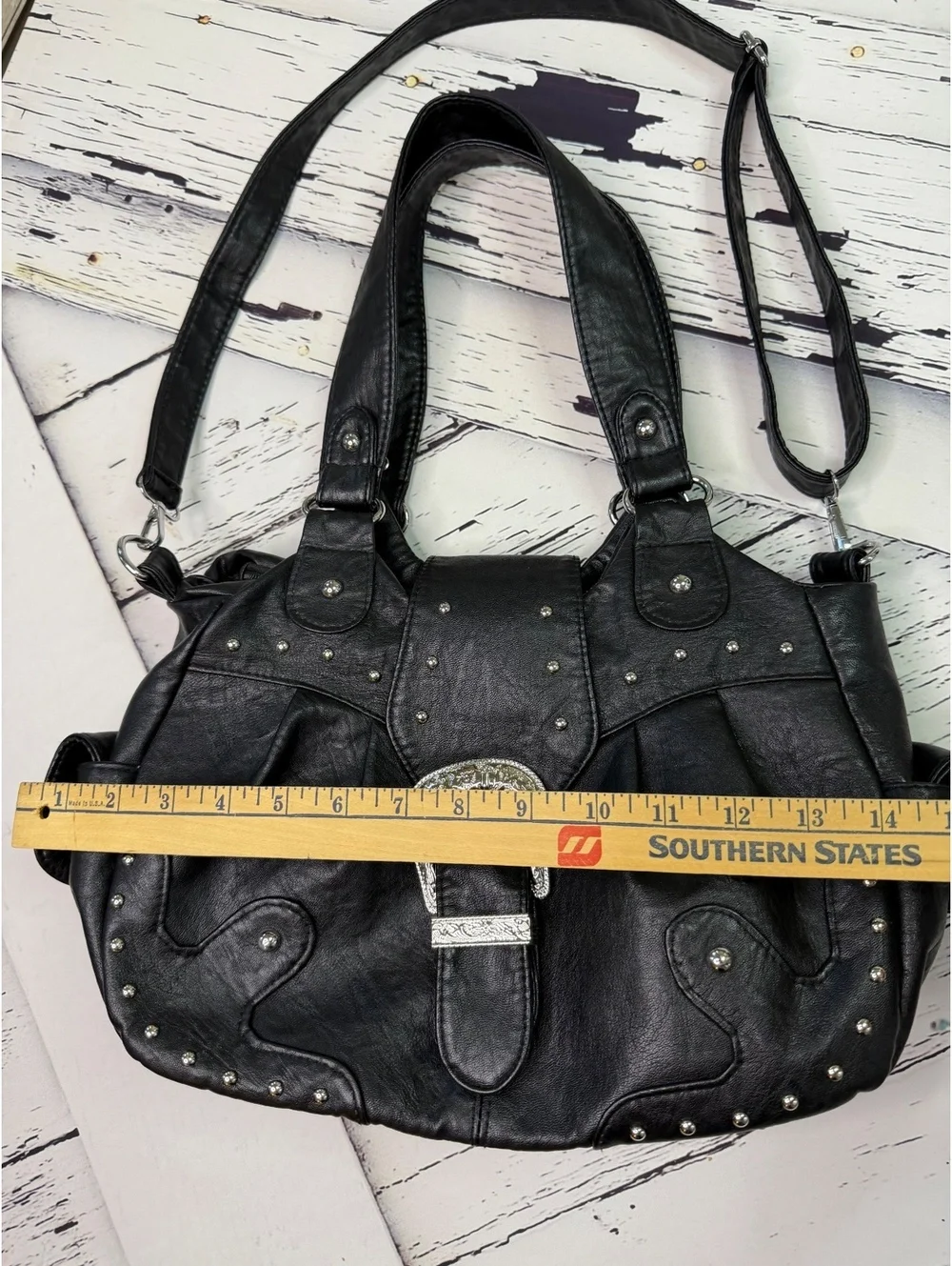 Y2K McBling Western Cowgirl Vegan Leather Black Studded Shoulder Bag